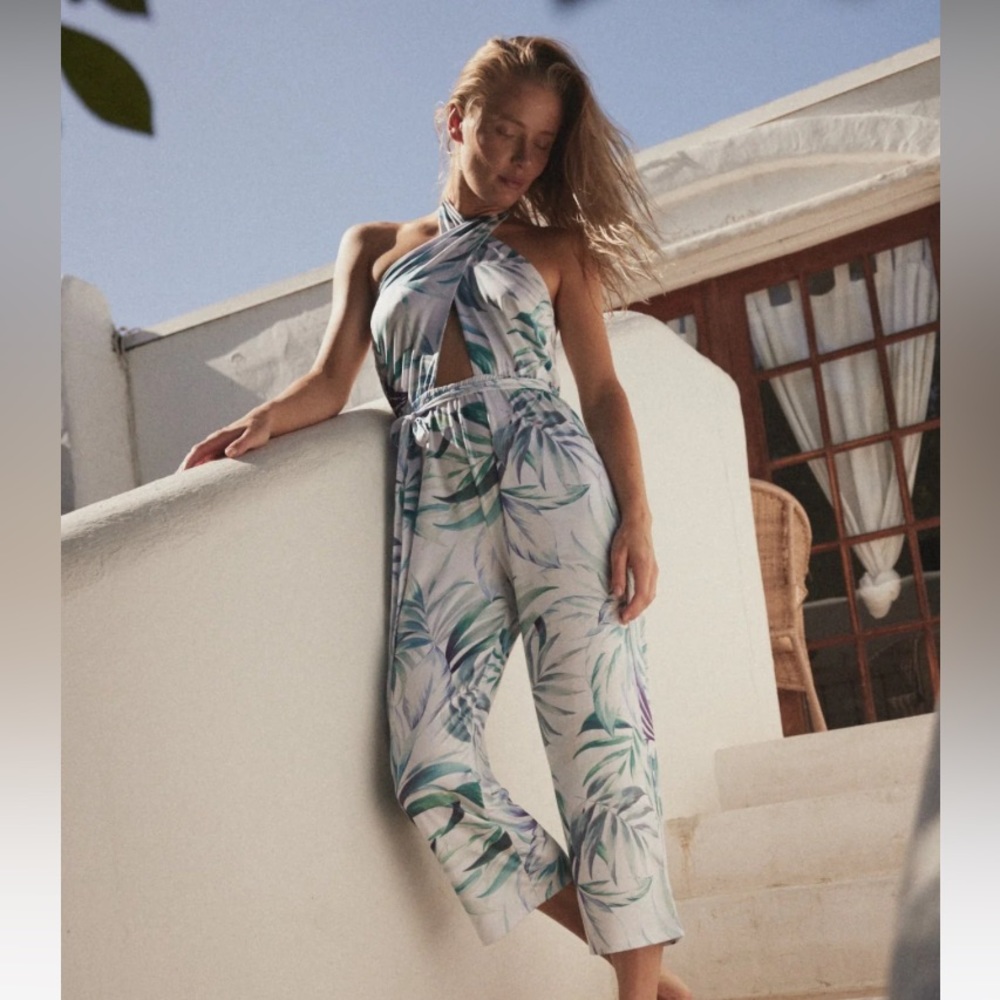 EVERYDAY SUNDAY Women’s White Leaves Jumpsuit Cover-Up Size XS